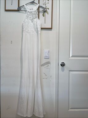 Elegant White Lace Halter Gown